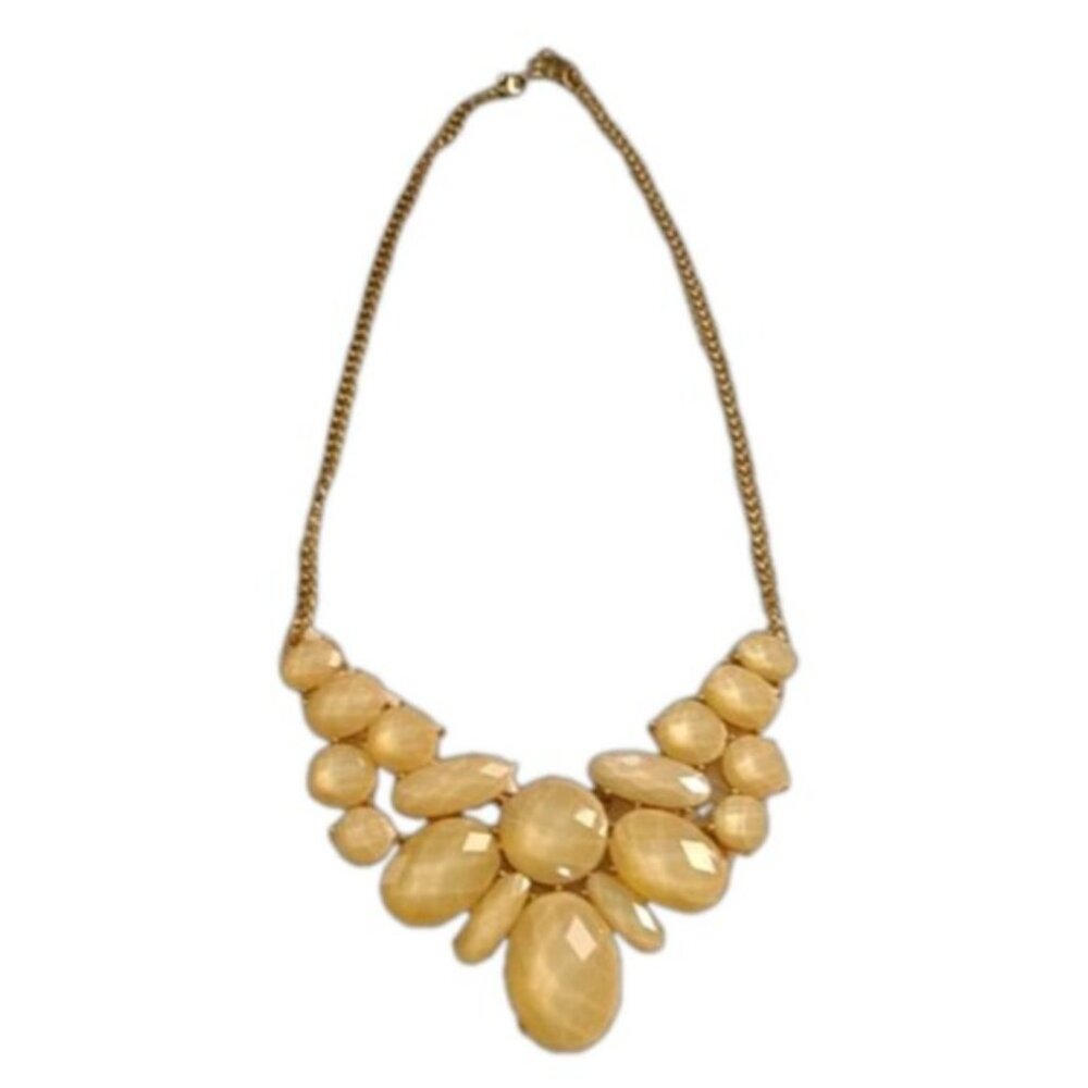 VINTAGE Gold Tone Pale Yellow Cabochon Crystal Business Statement Necklace